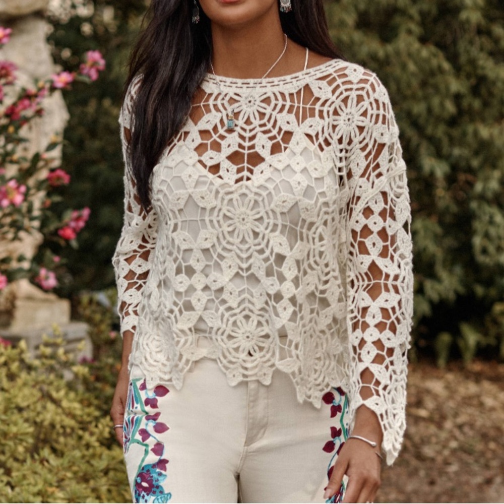 Johnny Was Picado Crochet Pullover Sweater size Small